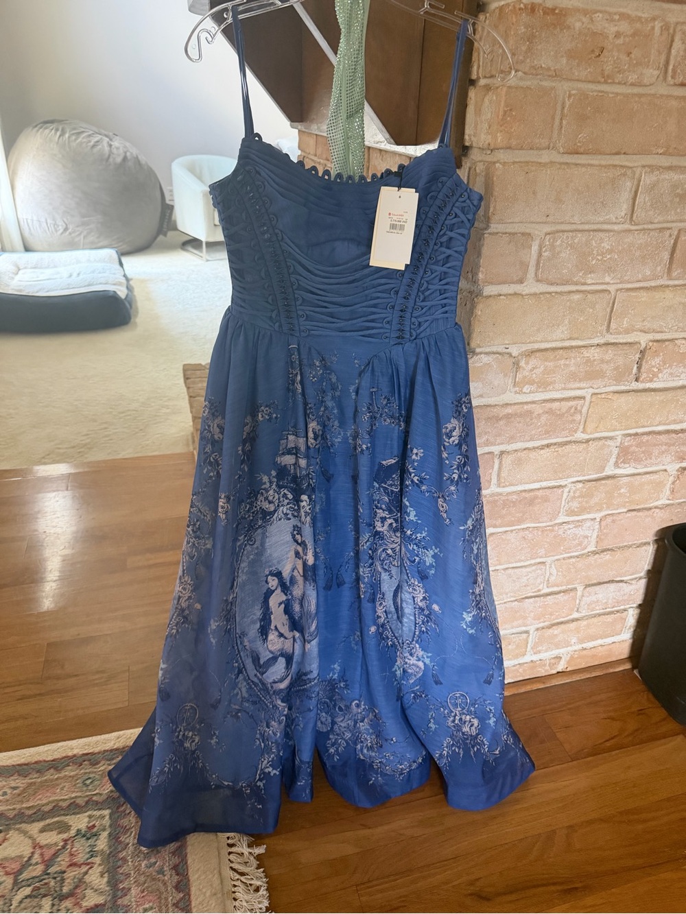 Zimmermann Blue Printed Midi Dress with Spaghetti Straps - Picture 2 of 4